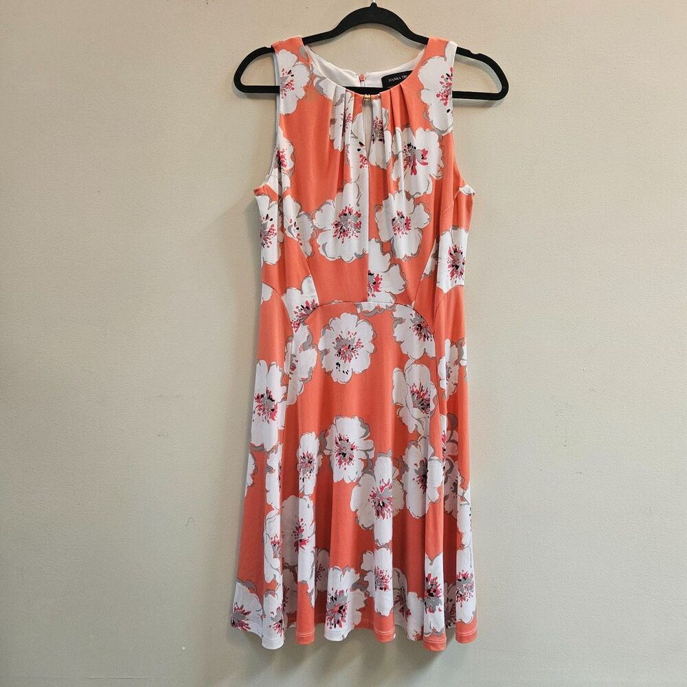 Ivanka Trump Dress Women Sz M Knee Length Keyhole Opening Colorful Floral Office
